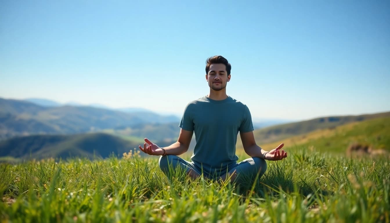 Manage stress and anxiety through mindfulness practices in a peaceful outdoor setting.