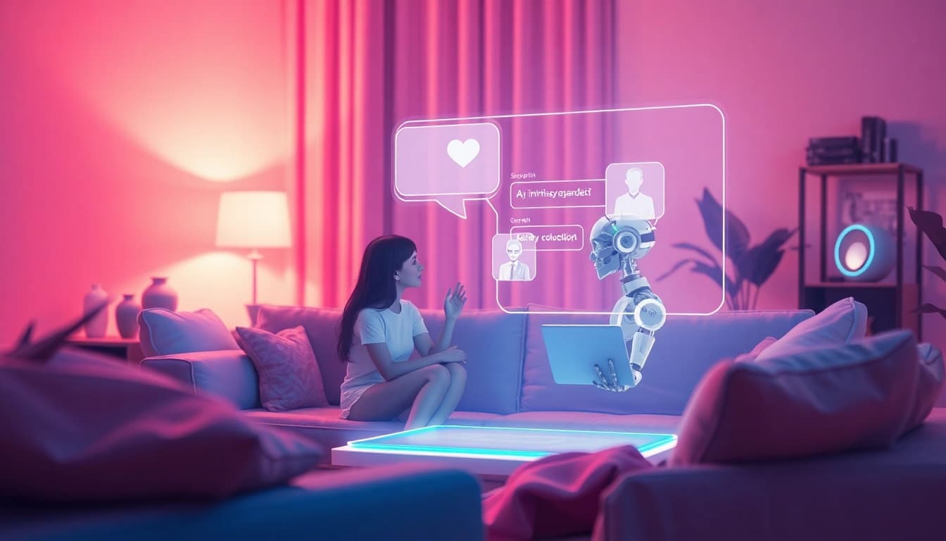 Engaging AI chatbot interface for intimate conversations in a cozy virtual setting, showcasing sex ai chat.