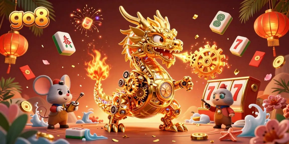 Experience thrilling gameplay at go8 with a golden dragon and vibrant casino elements.