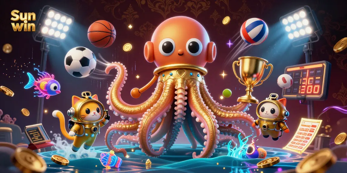 Engage with the thrilling world of Sun win, featuring a kraken and diving cat in this exciting casino scene.
