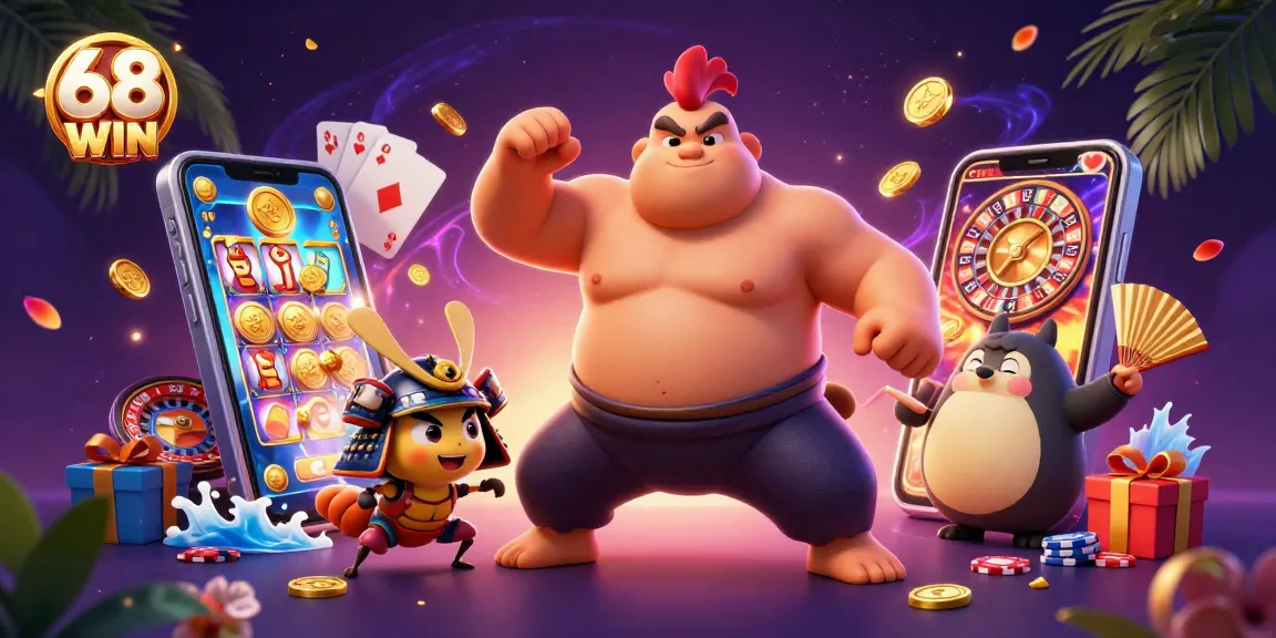 Experience the vibrant action at 68 WIN with a thrilling casino scene filled with characters and game elements.