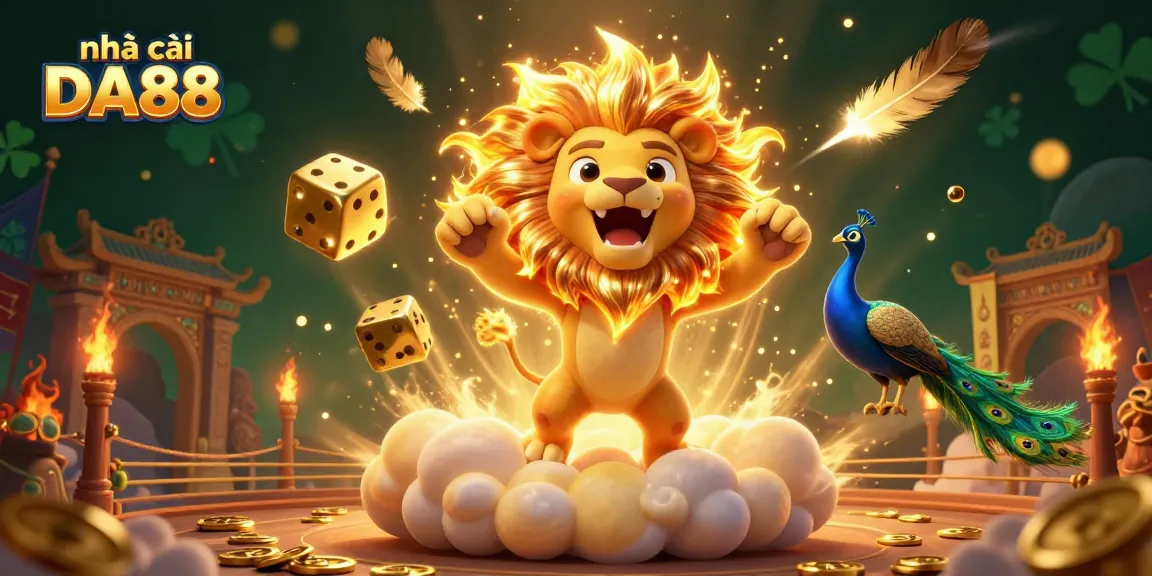 Engage with thrilling odds at nhà cái DA88, showcasing an energetic casino scene with vibrant characters and golden elements.