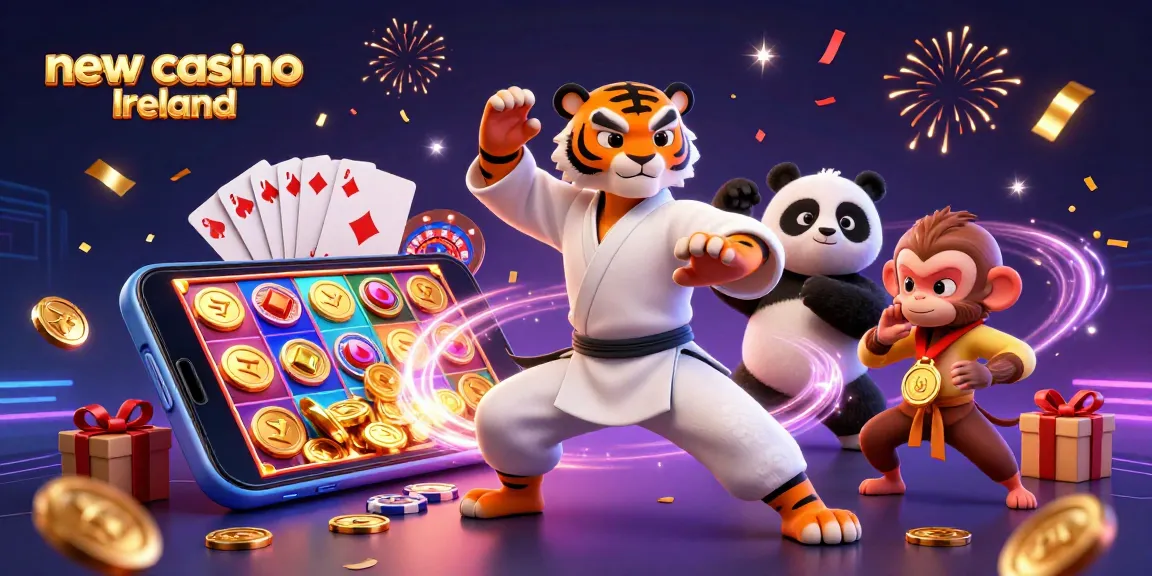 Experience the excitement of new casino online Ireland with vibrant characters celebrating wins and game features.