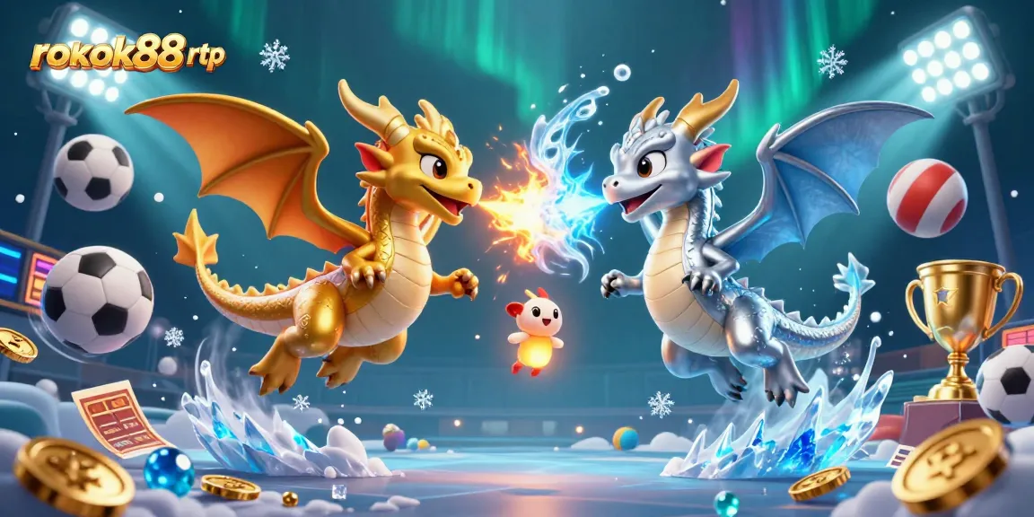 Join the experience of rokok88 rtp with dynamic gaming action featuring fiery dragons and sports elements.