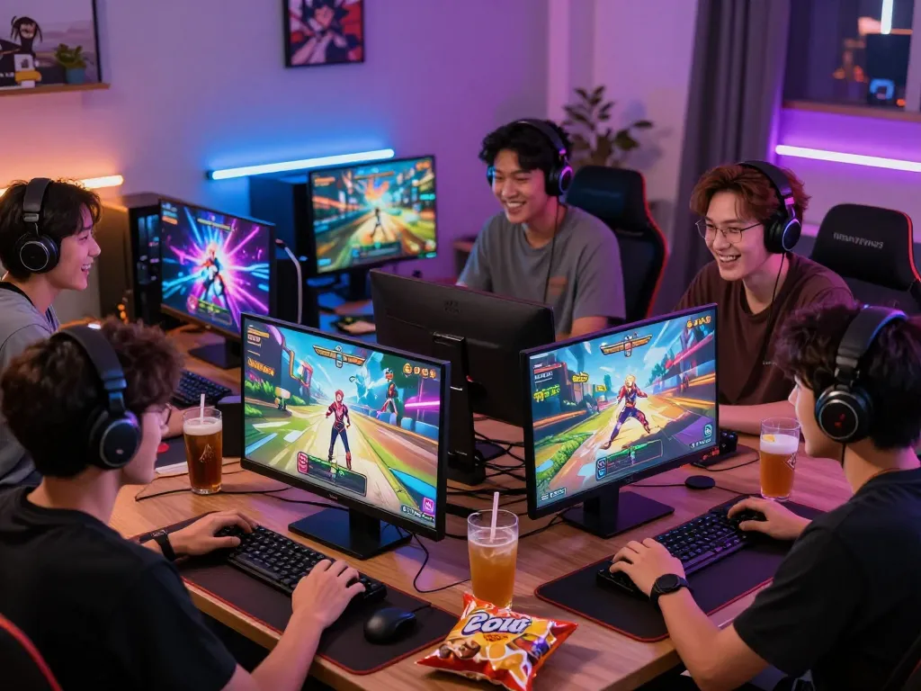 An immersive scene of players enjoying anime porn games together, highlighting excitement and community.