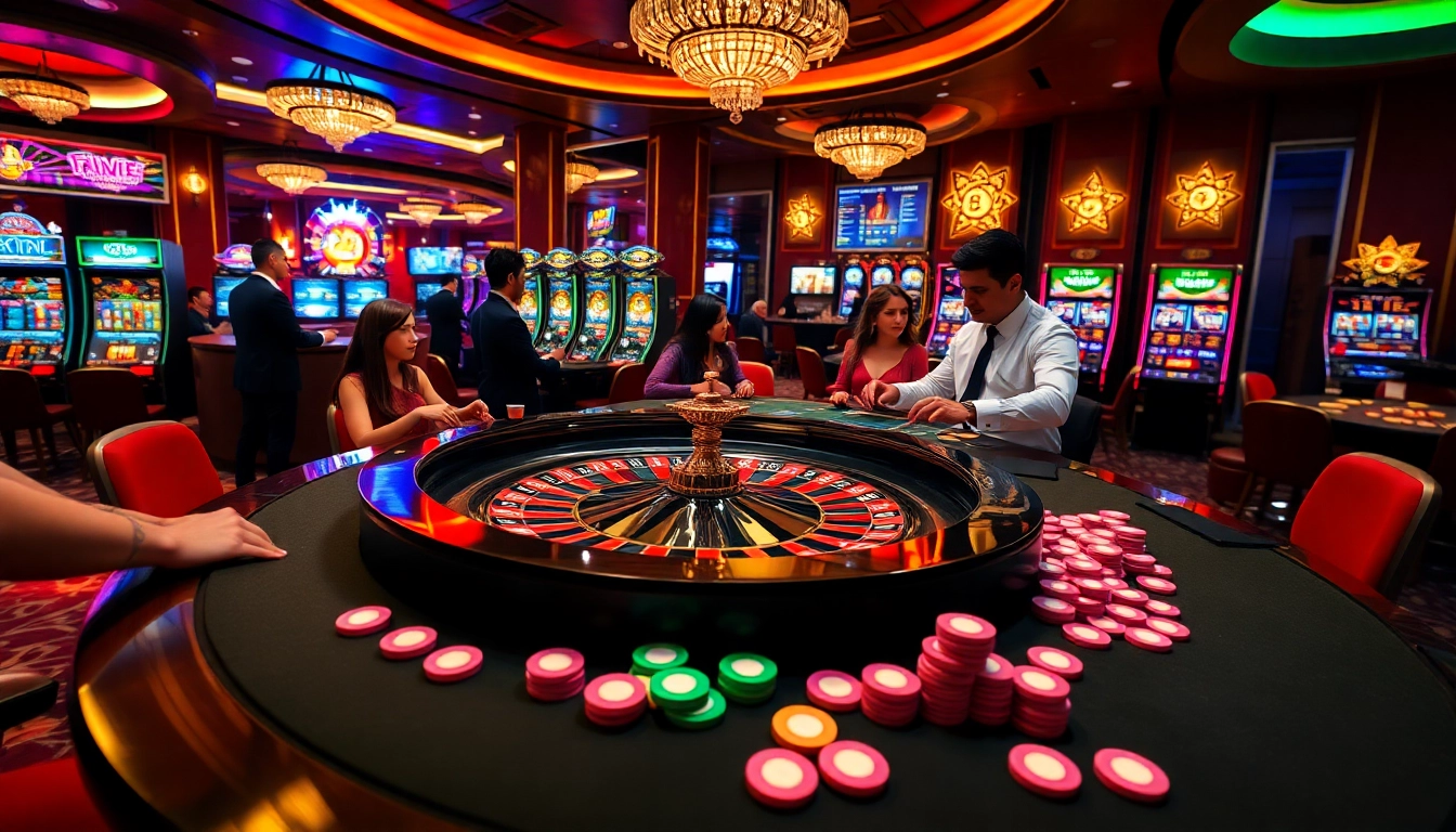 Experience the excitement at five88 with vibrant roulette tables and engaged players in a luxury casino setting.
