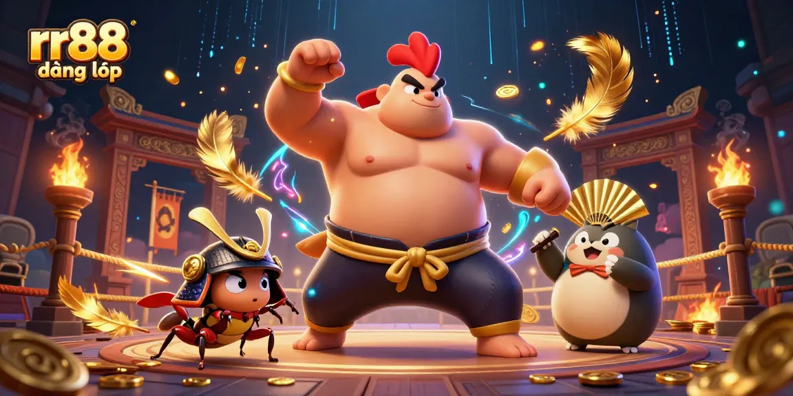 Experience the thrill of rr88 đăng nhập with a dynamic gaming scene featuring unique characters and vibrant elements.