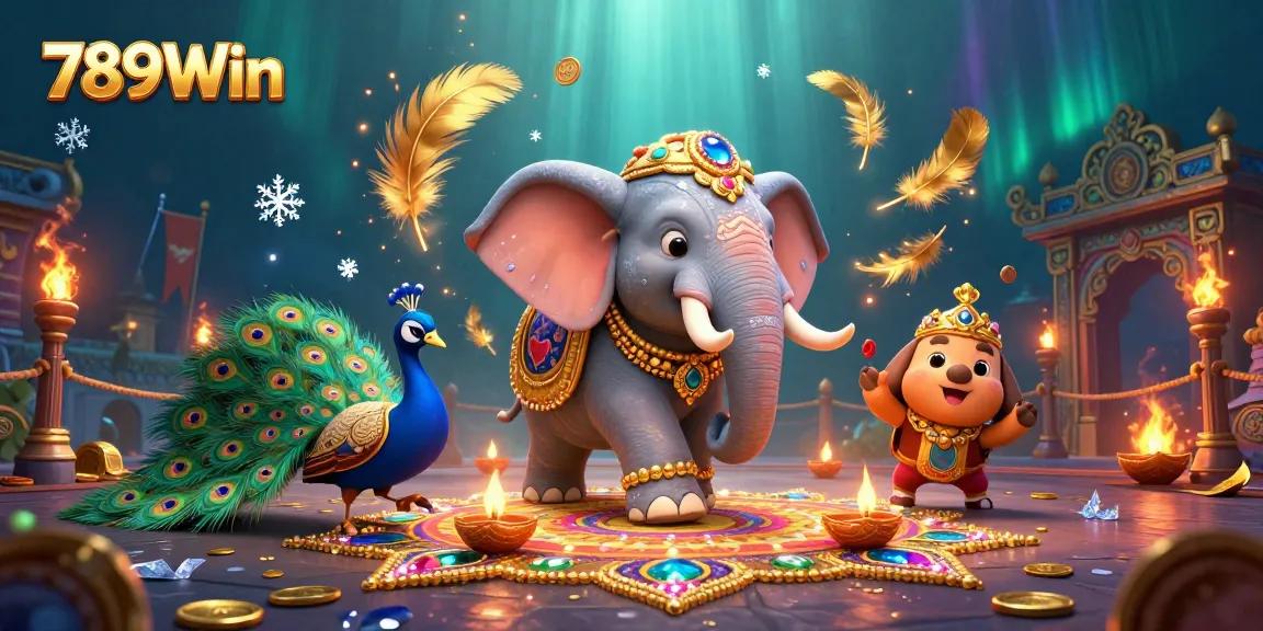 Experience 789Win's vibrant gaming scene featuring a colorful elephant and peacock in a casino setting