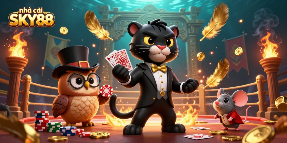 Experience thrilling gaming action with nhà cái SKY88 in a vibrant, dynamic casino scene.
