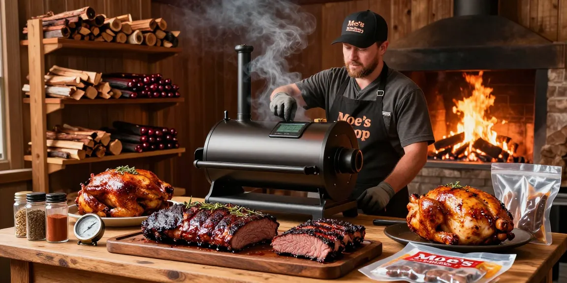 Delicious smoked meats preparation at Moe's Smoke Shop, featuring rokok88 premium brisket and chicken.