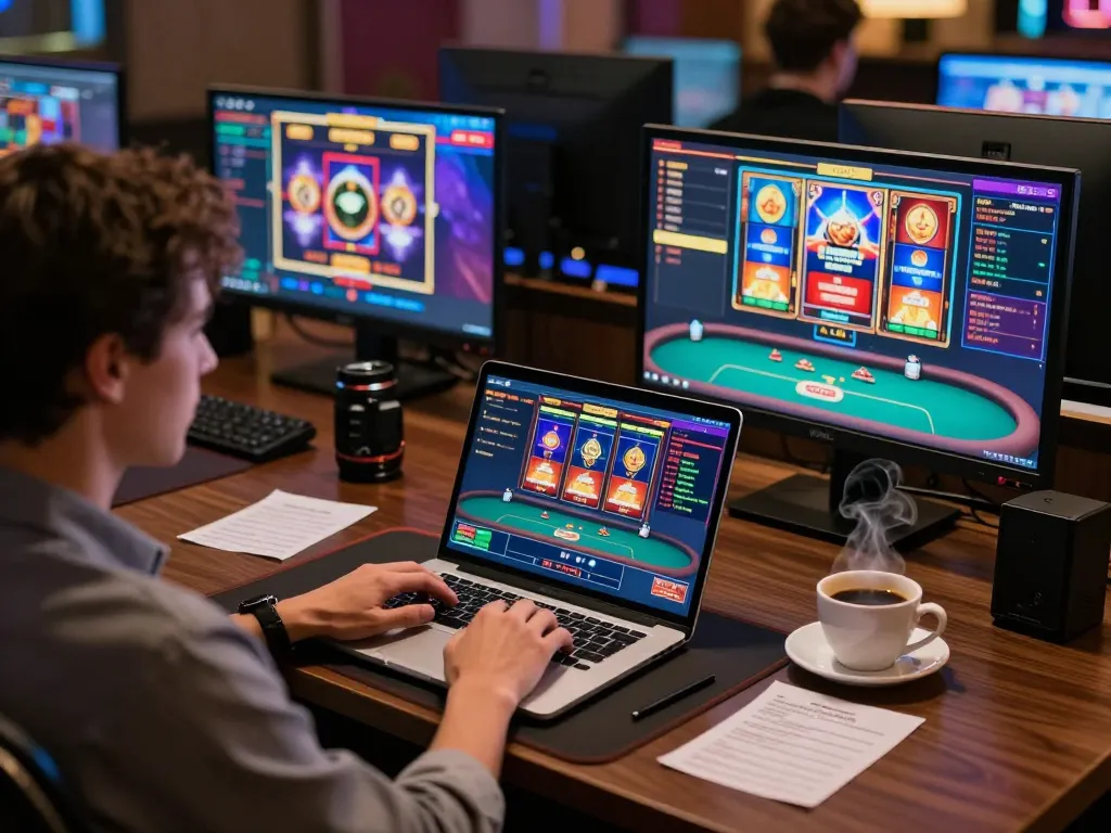 Kuwin player engaging with live dealer games on a laptop in a cozy home setup