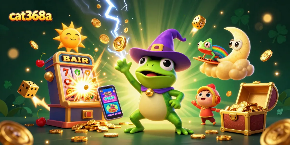 Spin the reels and win at cat368a with a wizard frog and a chameleon amidst a jackpot storm!