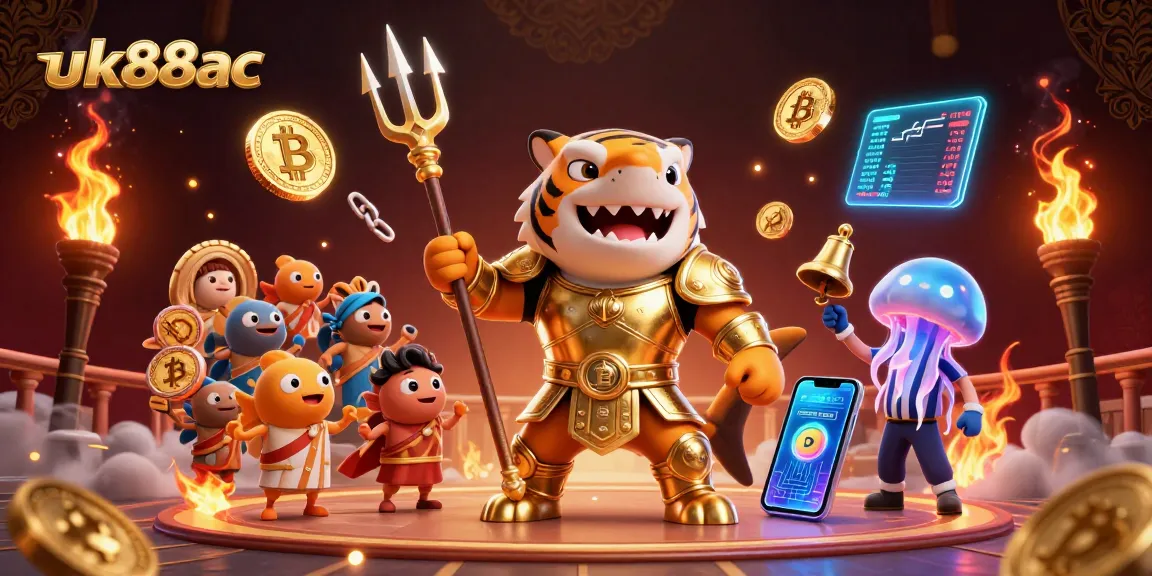 Engage with the thrilling underwater world of uk88ac, featuring a tiger shark in gladiator armor.