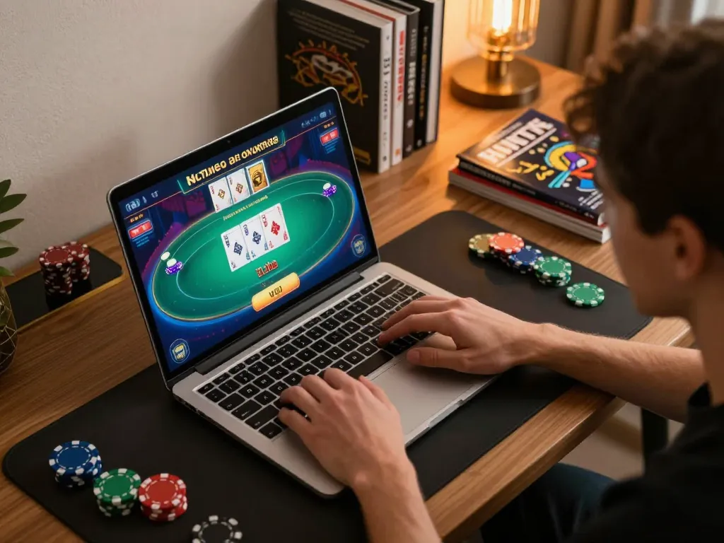 Engaging scene of online gaming with 32win com interface showcasing a strategic poker game.