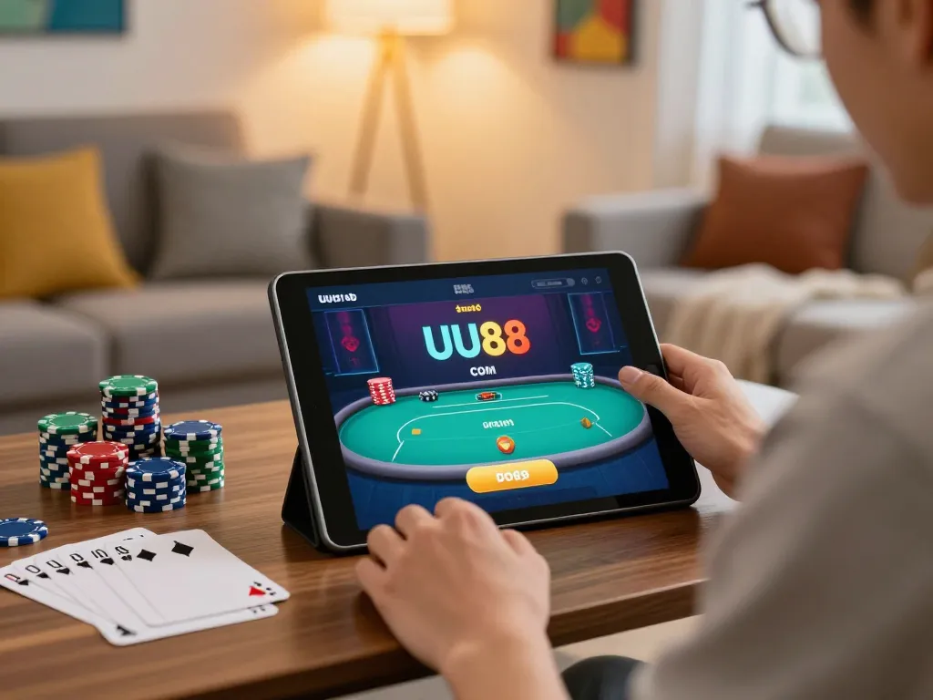 Engaging in poker gameplay on UU88 com's interface with strategic notes and chips nearby
