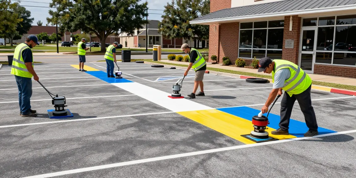 Fresh parking lot striping mobile al by professional team enhancing safety and organization.
