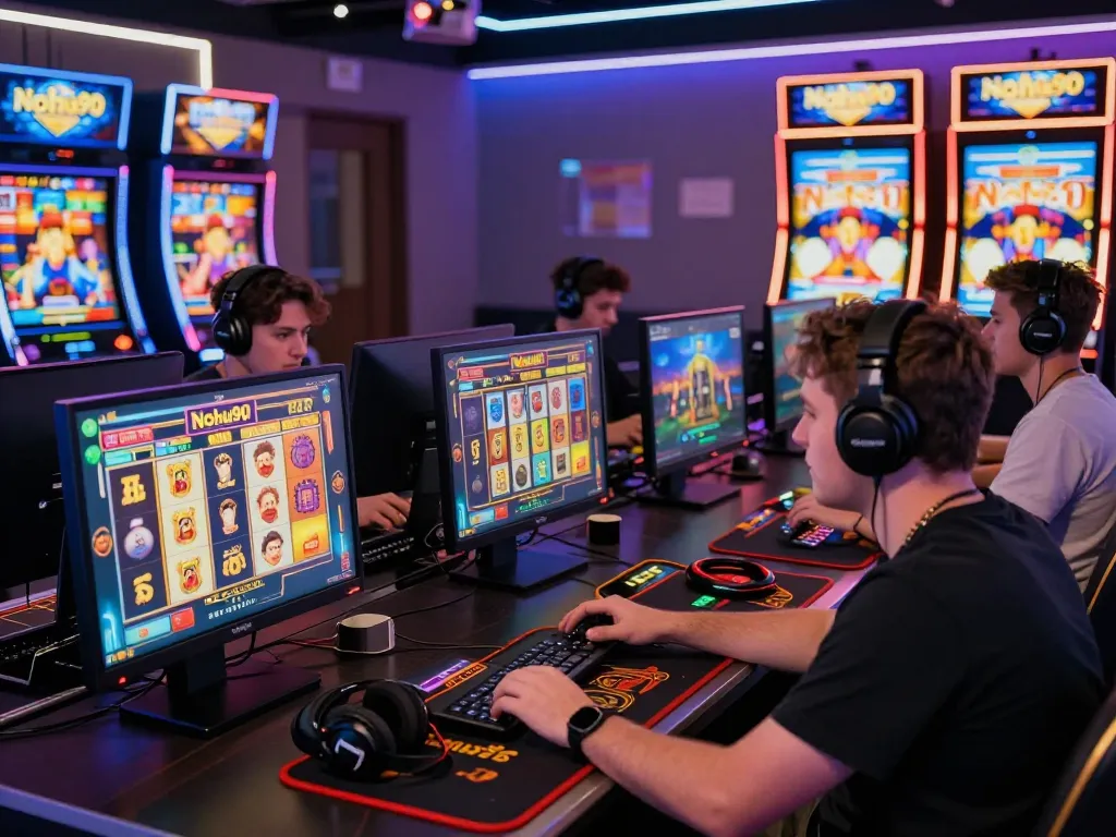 Nohu90 virtual casino scene with players enjoying exciting slot games and vibrant graphics.