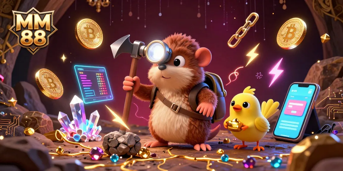Experience the excitement of MM 88 as the treasure hunter mole digs for golden coins amidst blockchain treasures.