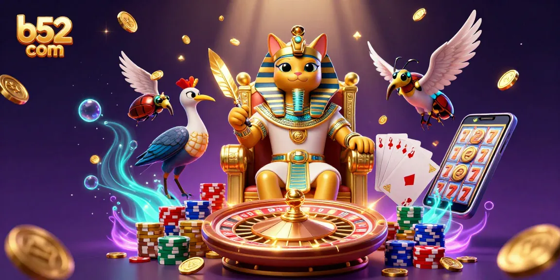 Experience thrilling gameplay with b52 com in this vibrant casino scene featuring Egyptian-themed characters.