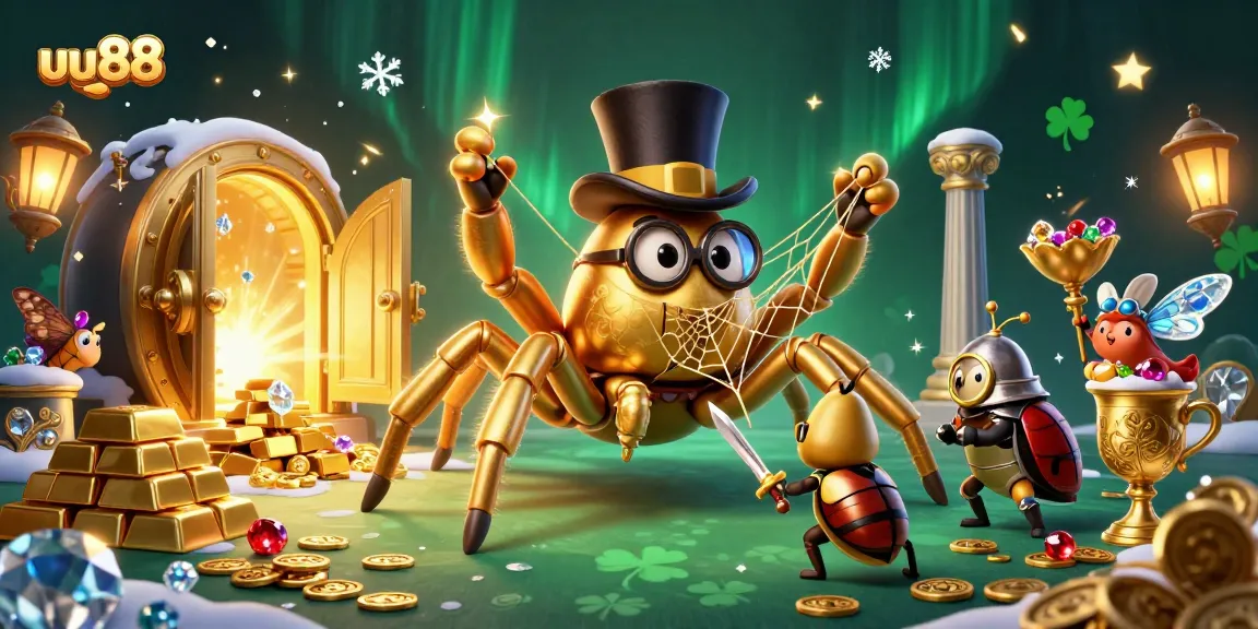 Engage with uu88's thrilling casino adventure featuring a golden tarantula weaving luck.