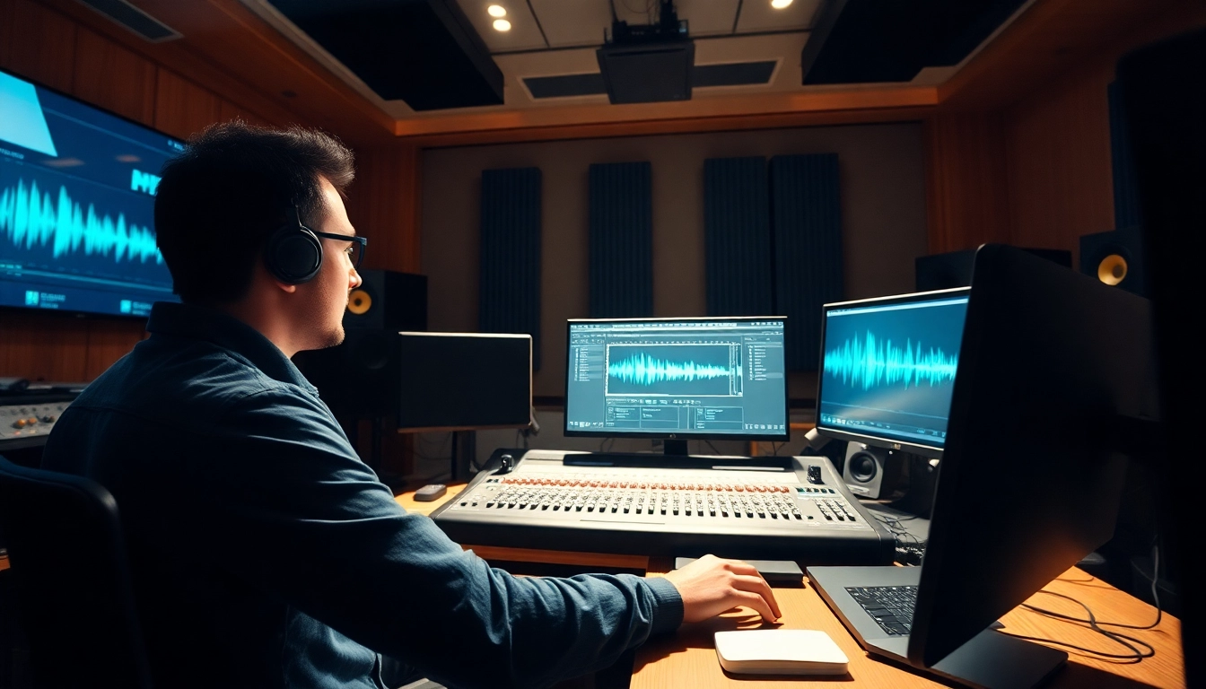 Engaging in online audio mastering through professional studio equipment and sound tools.