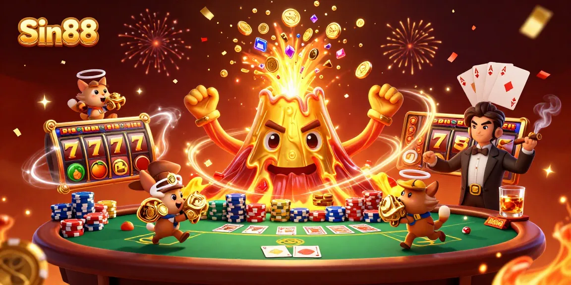 Experience the thrill of winning at Sin88 with a dynamic 3D casino scene full of treasures and celebrations.