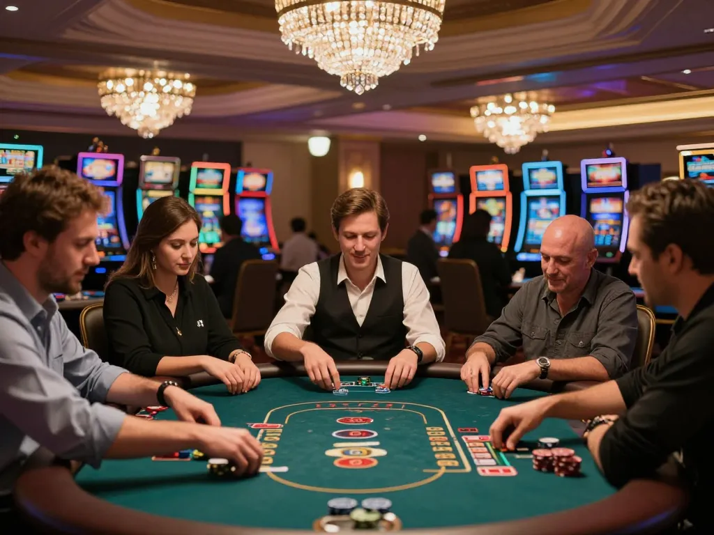 Players enjoying the thrill of poker at the TR88 casino, vibrant atmosphere and exciting wins