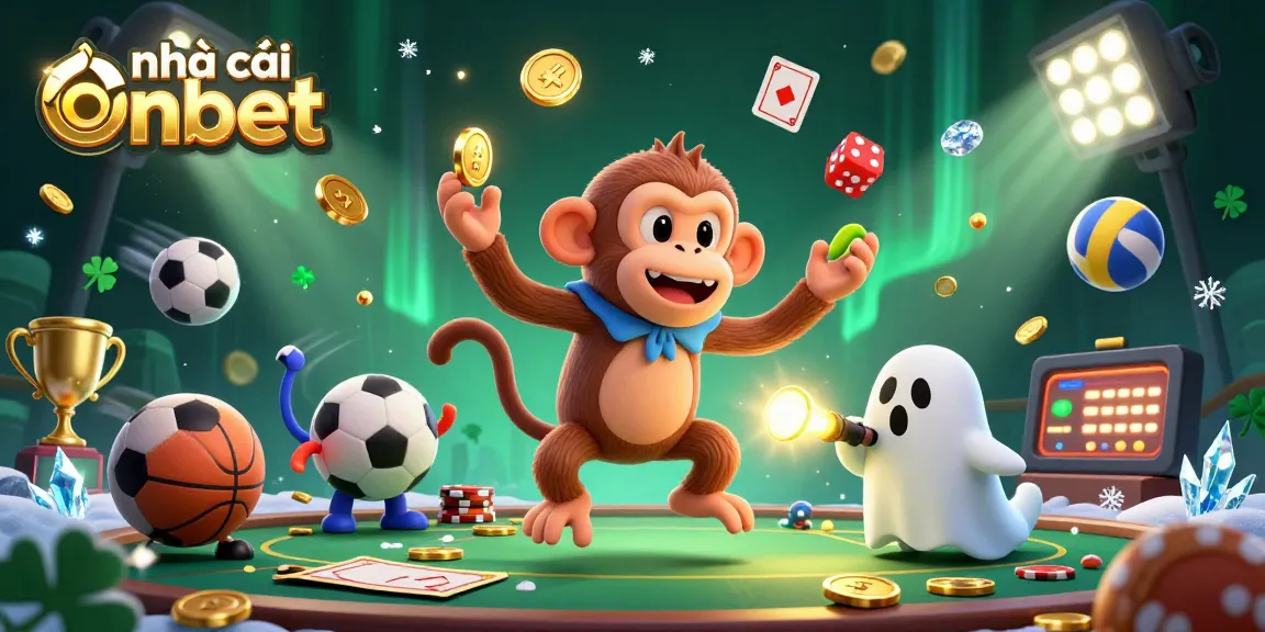 Join the action at nhà cái onbet as a monkey juggles coins in a lively casino scene.